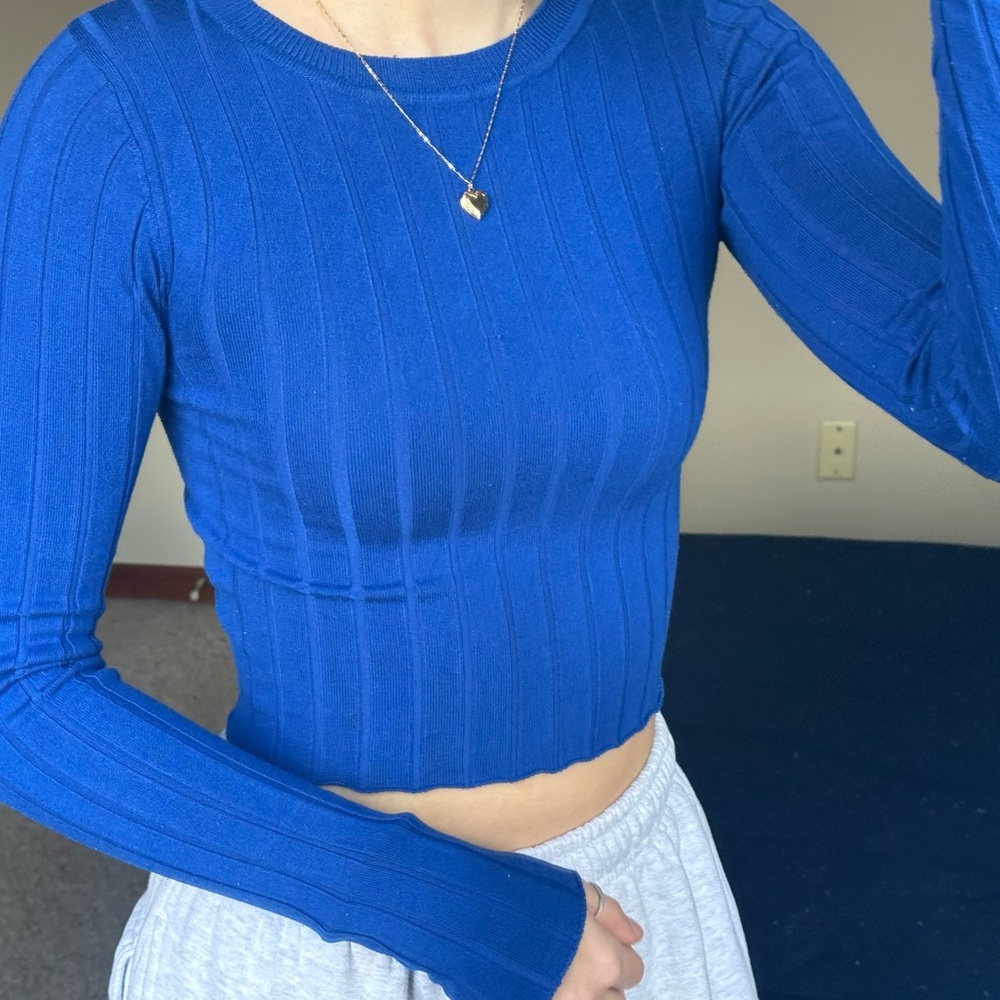 Garage Royal Blue Ribbed Crop Top